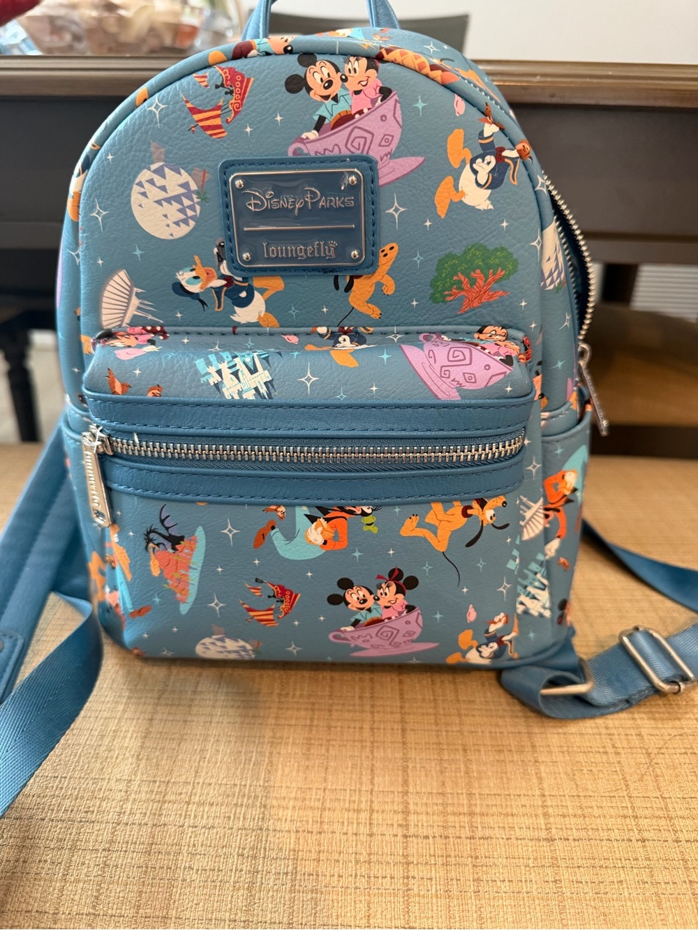 Loungefly Disney Parks Blue Allover Character Mini Backpack
